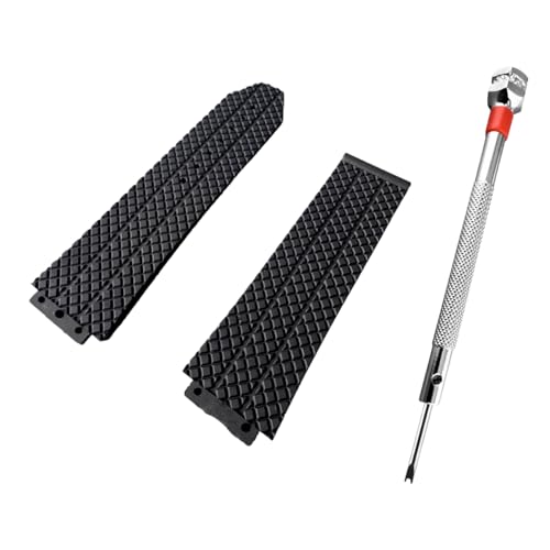 HiCycle2 Rubber Watch Band Strap Replacement For Hublot Fusion 44-45 H Big Bang Black 24mm 25mm + H Style Screwdriver (25 * 19 * 22mm) - Image 1