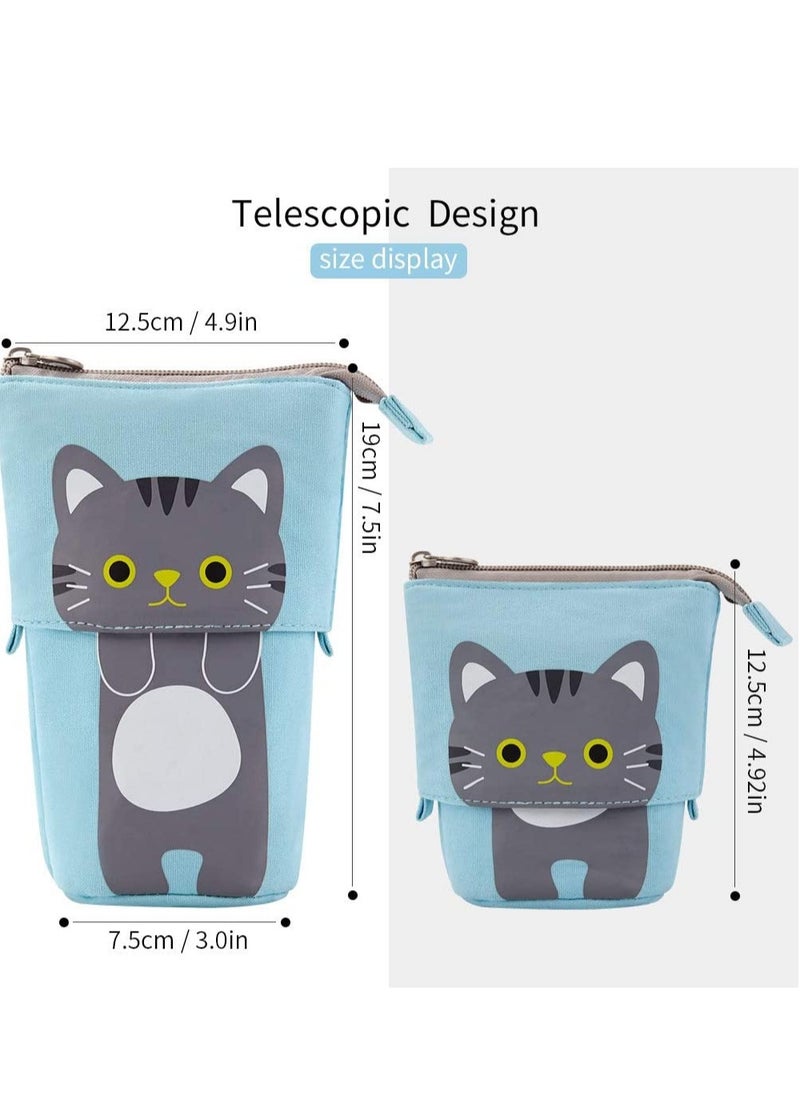 SYOSI Pencil Holder, Transformer Stand Store Holder Canvas PU Cartoon Cute Cat Telescopic Organizer Cosmetics Pouch Makeup Bag up Case for Student Girl Boy Adult  - Image 3