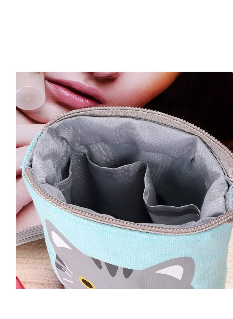 SYOSI Pencil Holder, Transformer Stand Store Holder Canvas PU Cartoon Cute Cat Telescopic Organizer Cosmetics Pouch Makeup Bag up Case for Student Girl Boy Adult  - Image 4