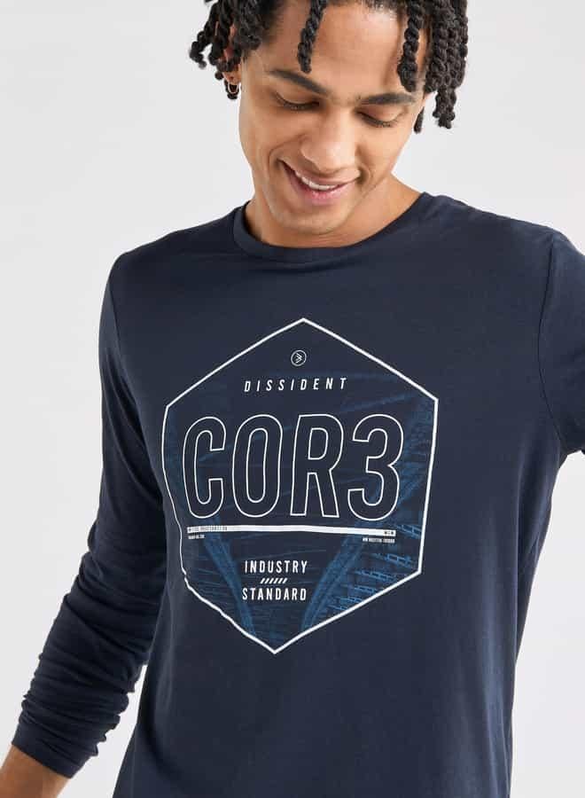 Splash FAV Printed Crew Neck T-shirt with Long Sleeves - Image 4