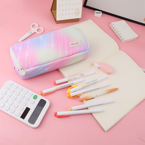 iSuperb Large Pencil Case 3 Compartments Pencil Pouch Big Capacity Pencil Bag Oxford Stationery Storage Pen Bag Cosmetic Makeup Pouch for Women (Dream Pink) - Image 5