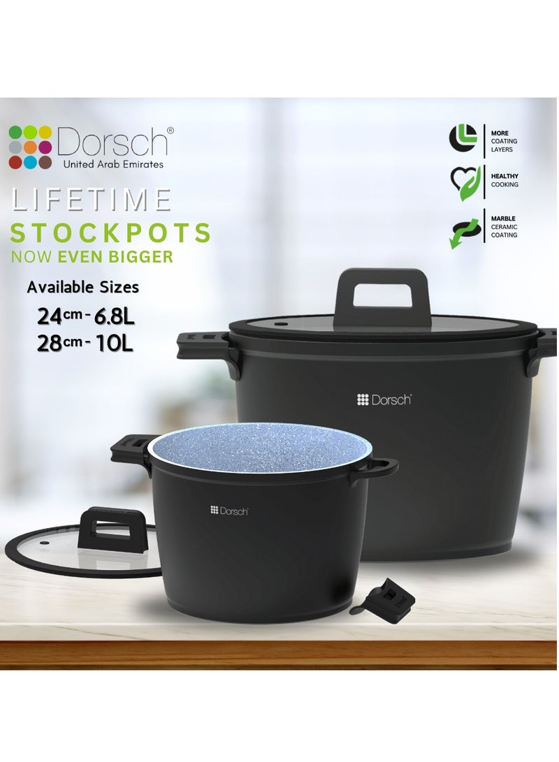 Dorsch Danish Design Ceramic Coated StockPot | Durable Die-Cast Aluminum Body | Induction & Gas Stove Compatible | TUV Safety Certified | Removable Silicone Handles for Convenience | Tempered Glass Lid Included | Sleek Design  (24 cm – 6.8 Liter) - Image 2