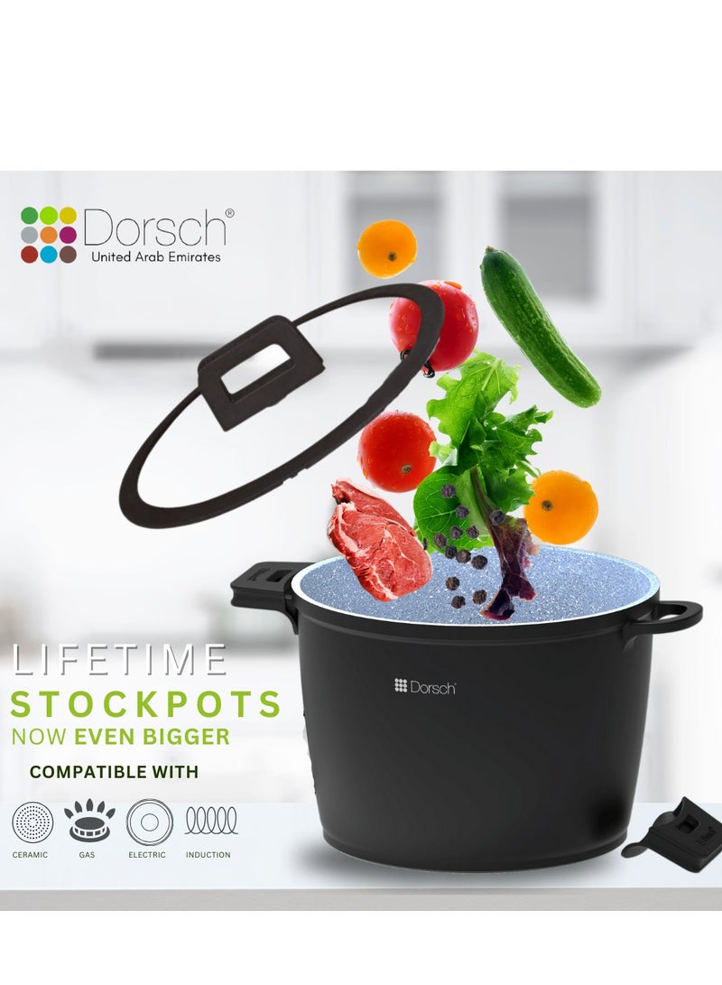 Dorsch Danish Design Ceramic Coated StockPot | Durable Die-Cast Aluminum Body | Induction & Gas Stove Compatible | TUV Safety Certified | Removable Silicone Handles for Convenience | Tempered Glass Lid Included | Sleek Design  (24 cm – 6.8 Liter) - Image 4