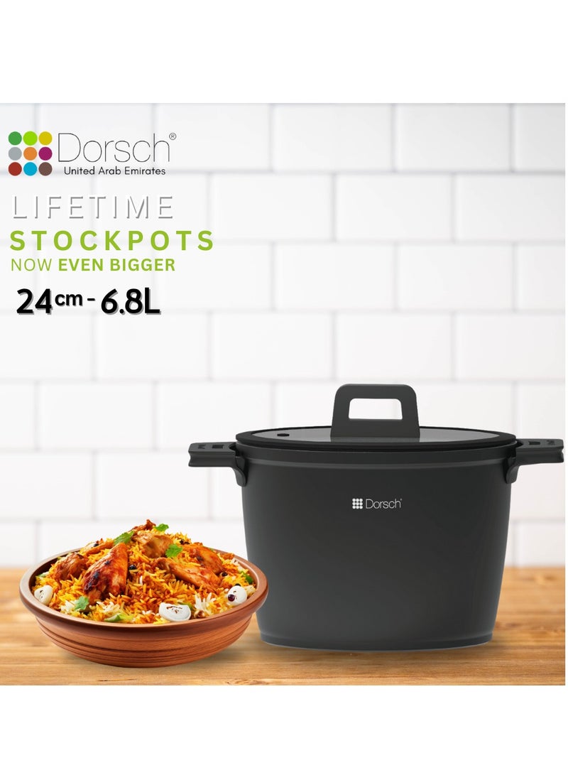 Dorsch Danish Design Ceramic Coated StockPot | Durable Die-Cast Aluminum Body | Induction & Gas Stove Compatible | TUV Safety Certified | Removable Silicone Handles for Convenience | Tempered Glass Lid Included | Sleek Design  (24 cm – 6.8 Liter) - Image 5