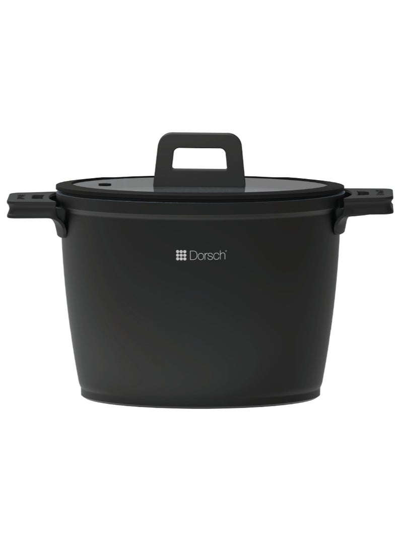 Dorsch Danish Design Ceramic Coated StockPot | Durable Die-Cast Aluminum Body | Induction & Gas Stove Compatible | TUV Safety Certified | Removable Silicone Handles for Convenience | Tempered Glass Lid Included | Sleek Design  (24 cm – 6.8 Liter) - Image 1