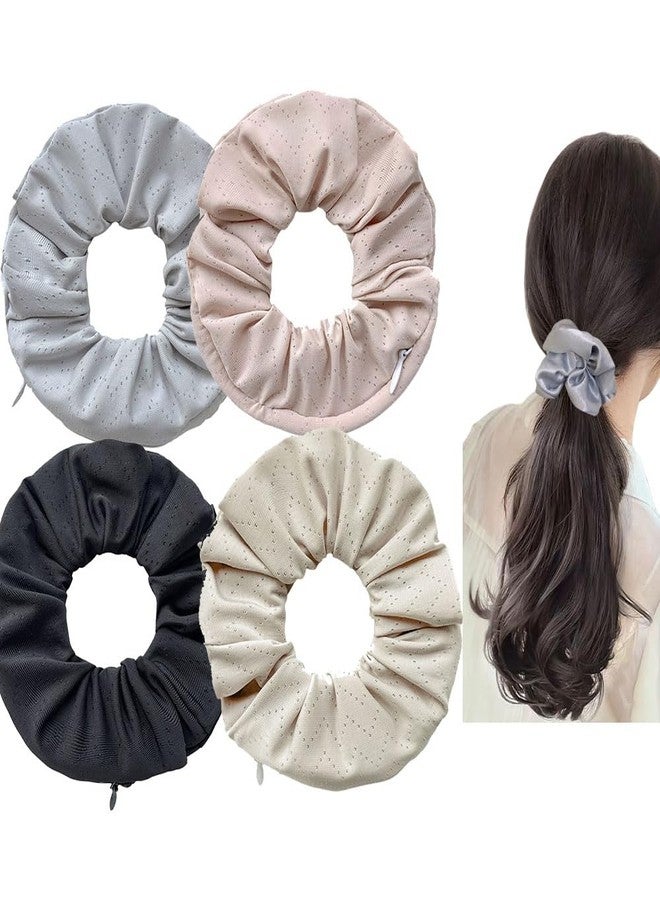 DINPREY 4 قطع رباط شعر مخملية سادة مزخرفة مع جيب مخفي ونقطة تخزين لرباط ذيل الحصان - Image 1