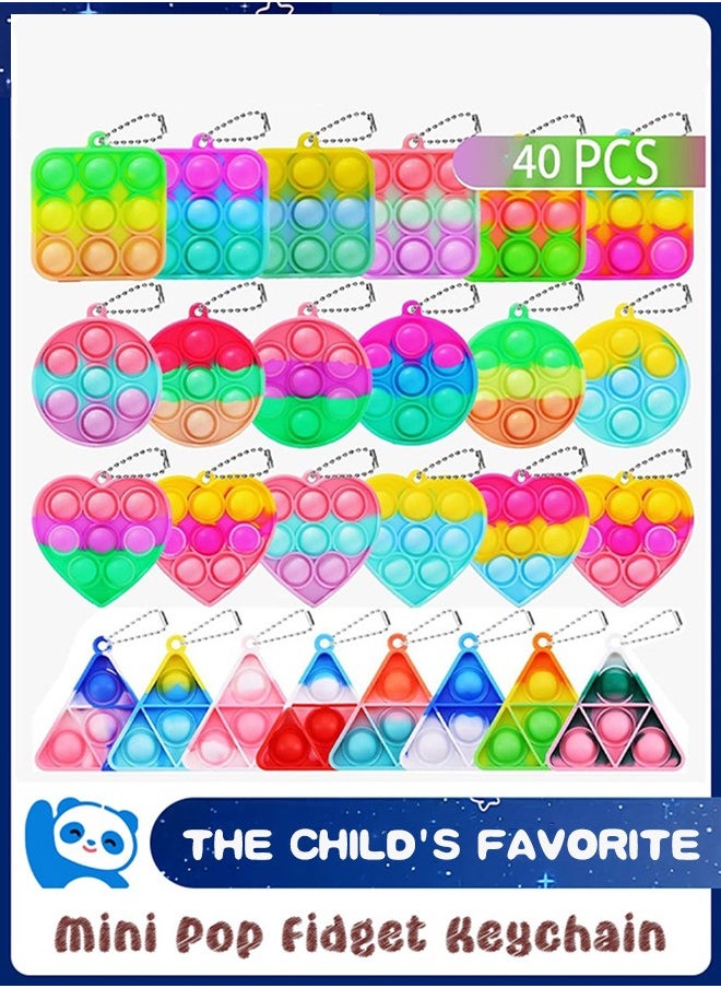 40 Pack Mini Pop Fidget Keychain, Kids Party Favors Fidget Toys Bulk, Its Birthday Party Favors for Kids 4+ Year Small Kid, Classroom Prizes Fidgets It Bubbles Poppers (Random Color)  - Image 1