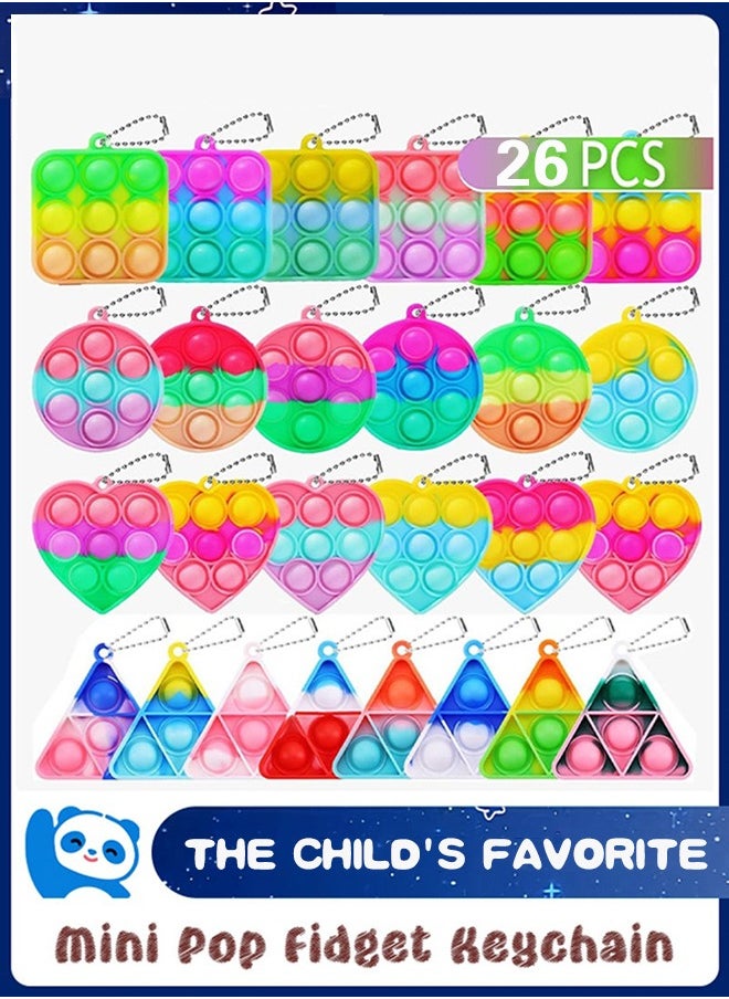 26 Pack Mini Pop Fidget Keychain, Kids Party Favors Fidget Toys Bulk, Its Birthday Party Favors for Kids 4+ Year Small Kid, Classroom Prizes Fidgets It Bubbles Poppers (Random Color)  - Image 1