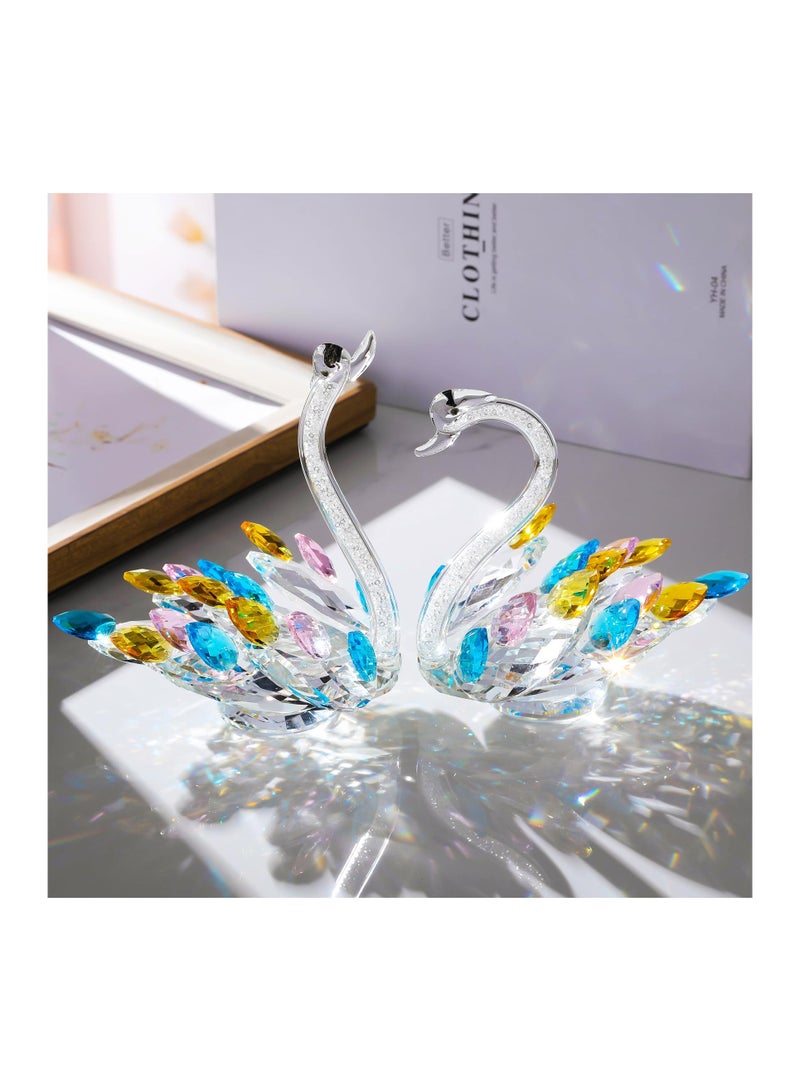 SYOSI 2 PCS Colorful Crystal Swans Ornaments, Wedding Anniversary Romantic Gifts for Parents, Glass Swan Figurines Collectibles Birthday Presents Keepsake for Couple Women Home Decor - Image 2