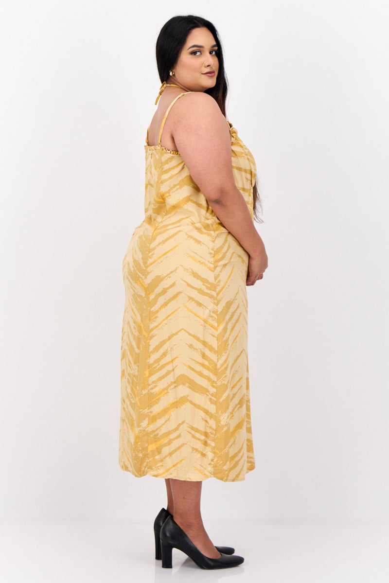 ONLY Women Abstract Slip Dress Casual, Mustard - Image 3