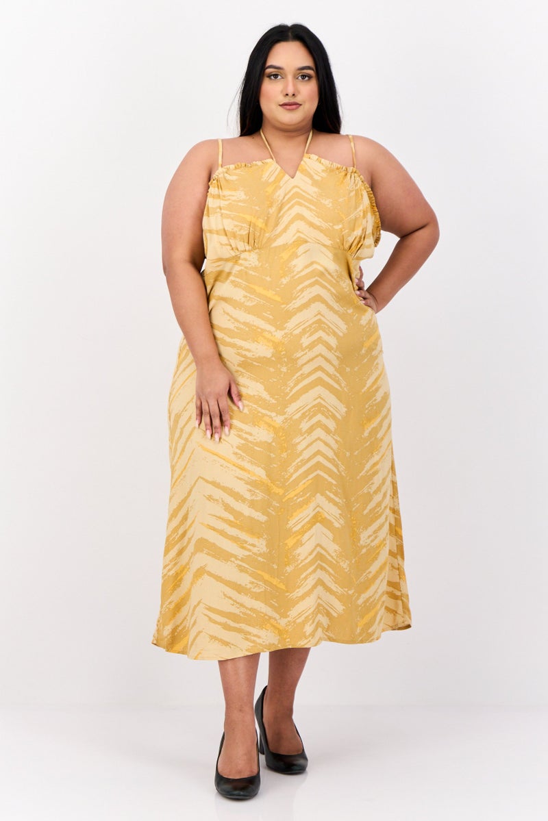ONLY Women Abstract Slip Dress Casual, Mustard - Image 1