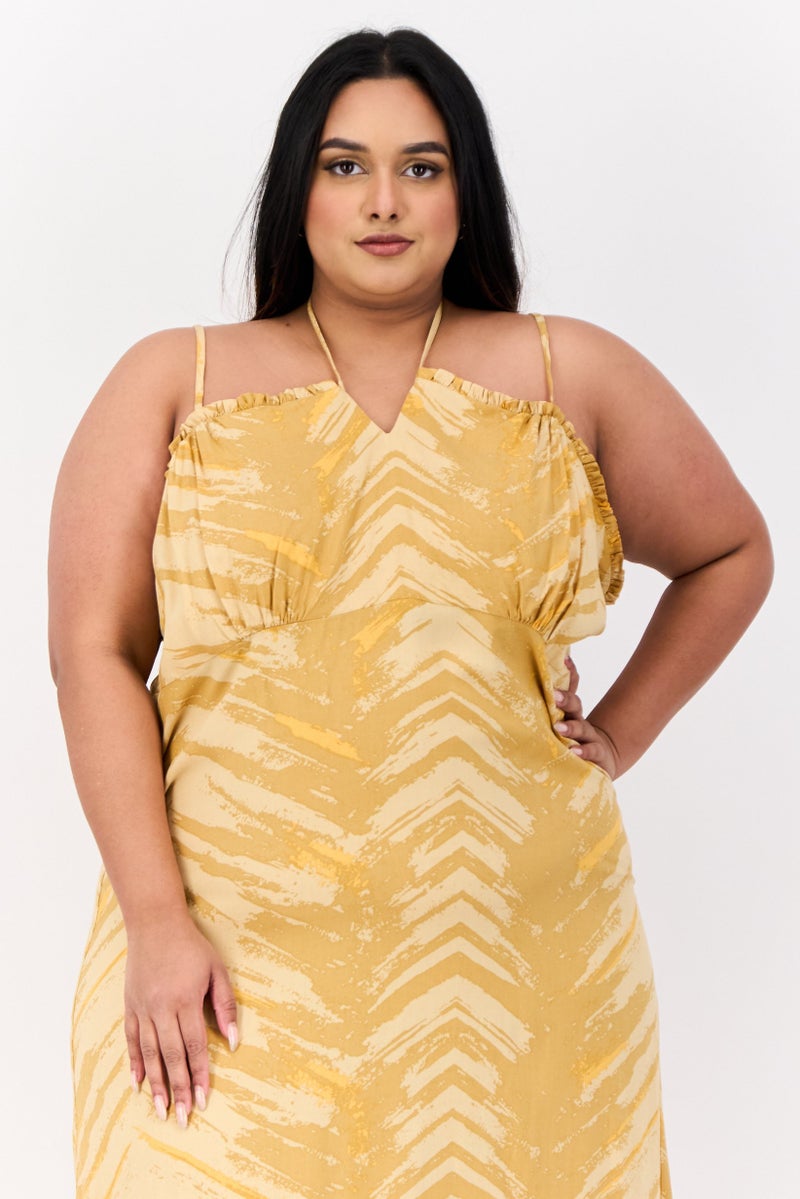 ONLY Women Abstract Slip Dress Casual, Mustard - Image 4