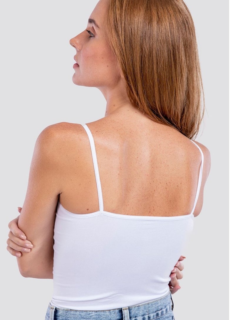 Mesery Mesery Cotton Stretch Plain Spaghetti Top -White  - Image 2