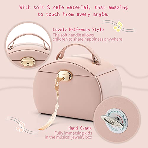 VLANDO Kids Musical Jewelry Box for Girls with Drawer Music Box with Ballerina and Stickers for Birthday Bedroom Decor Valentines Day Gifts for Daughter Girls Kids Pink - Image 3