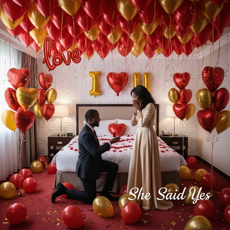 yeewaka I Love You Balloons for Him/Her Balloons Red gold romantic balloon kit with Red heart LOVE mylar balloons Red rose petals for hotel Decorations Valentines Party wedding anniversary supplies - Image 2