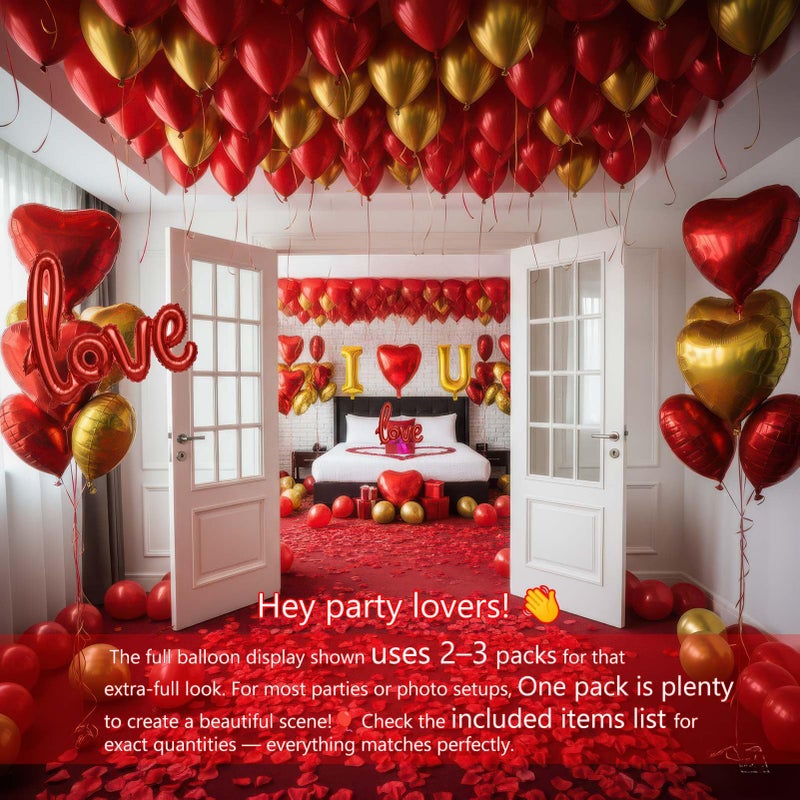 yeewaka I Love You Balloons for Him/Her Balloons Red gold romantic balloon kit with Red heart LOVE mylar balloons Red rose petals for hotel Decorations Valentines Party wedding anniversary supplies - Image 3