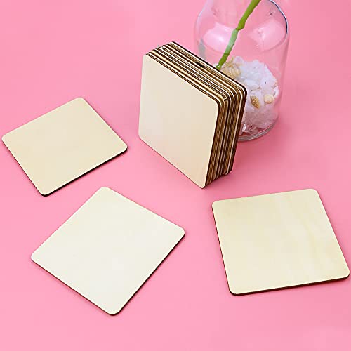 TKOnline 100Pcs Unfinished Wood Pieces, 3 x 3 Inch Blank Natural Wood Square Wooden Slices Wooden Board for DIY Crafts, Painting, Coasters, Scrabble Tiles, Decoration - Image 5