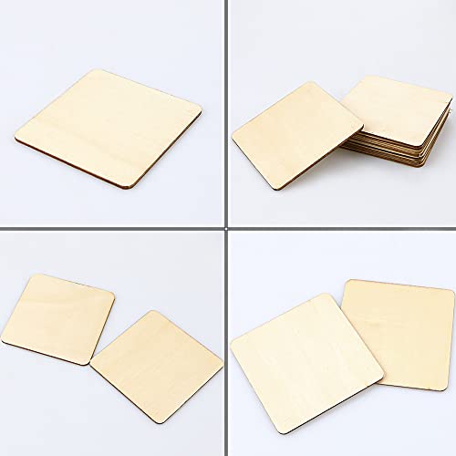 TKOnline 100Pcs Unfinished Wood Pieces, 3 x 3 Inch Blank Natural Wood Square Wooden Slices Wooden Board for DIY Crafts, Painting, Coasters, Scrabble Tiles, Decoration - Image 4