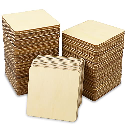 TKOnline 100Pcs Unfinished Wood Pieces, 3 x 3 Inch Blank Natural Wood Square Wooden Slices Wooden Board for DIY Crafts, Painting, Coasters, Scrabble Tiles, Decoration - Image 1