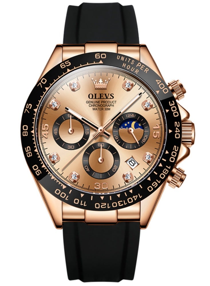 OLEVS Luxury Men Watch Quartz Man Watches Waterproof Luminous Top Brand Watch for Men Diamond Moon Phase Analog Quartz Male Wrist Watches for Men Waterproof Luminous - Image 2