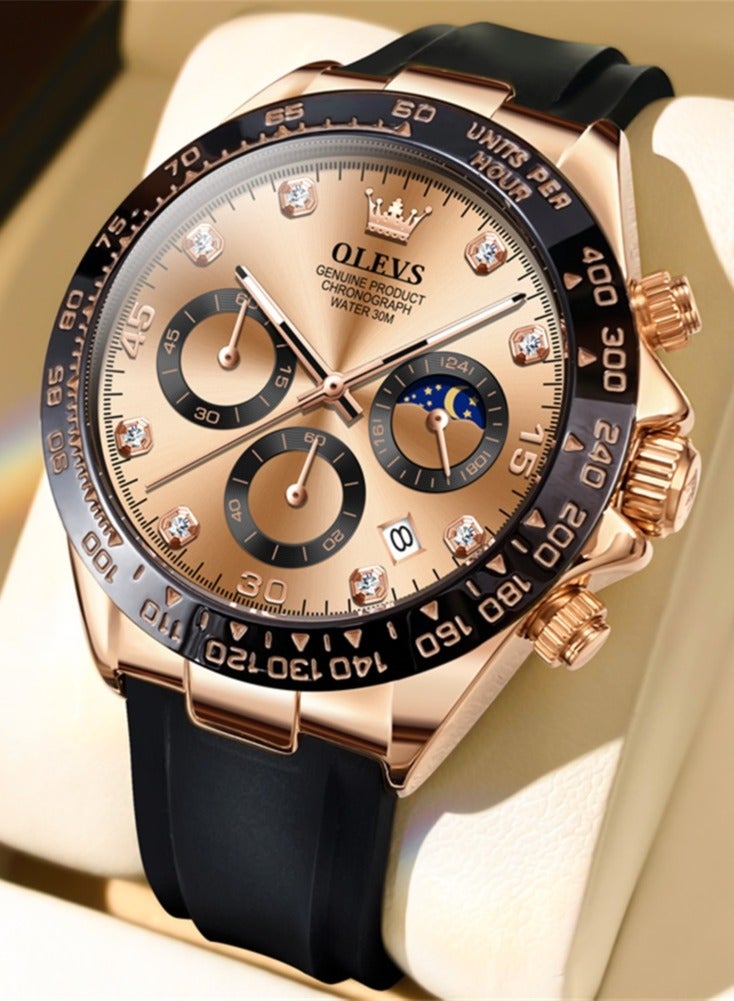OLEVS Luxury Men Watch Quartz Man Watches Waterproof Luminous Top Brand Watch for Men Diamond Moon Phase Analog Quartz Male Wrist Watches for Men Waterproof Luminous - Image 1