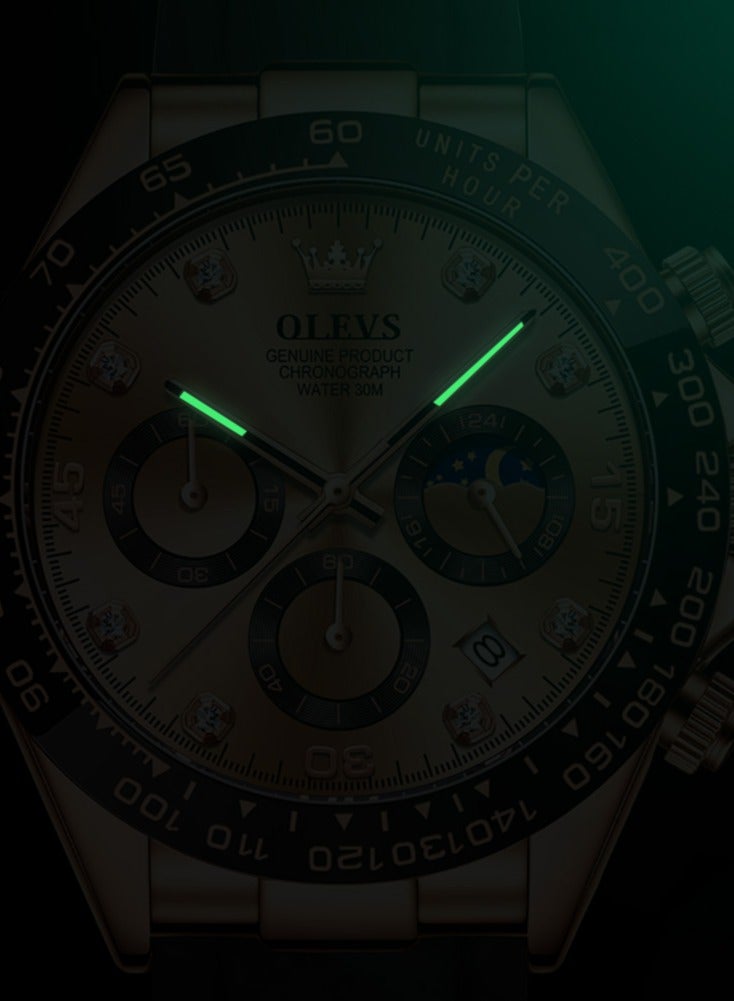 OLEVS Luxury Men Watch Quartz Man Watches Waterproof Luminous Top Brand Watch for Men Diamond Moon Phase Analog Quartz Male Wrist Watches for Men Waterproof Luminous - Image 3