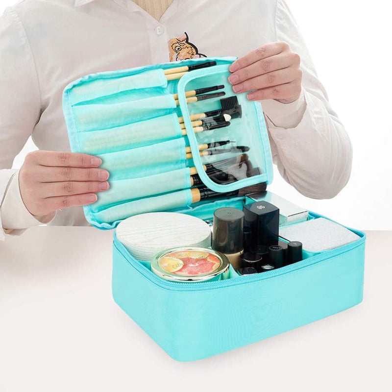 Keetly Cosmetic Organizer Bag with Pouch Makeup Pouch for Home and Travel Makeup Organiser for Brushes Toiletries Cosmetics for Women Mint Green - Image 4