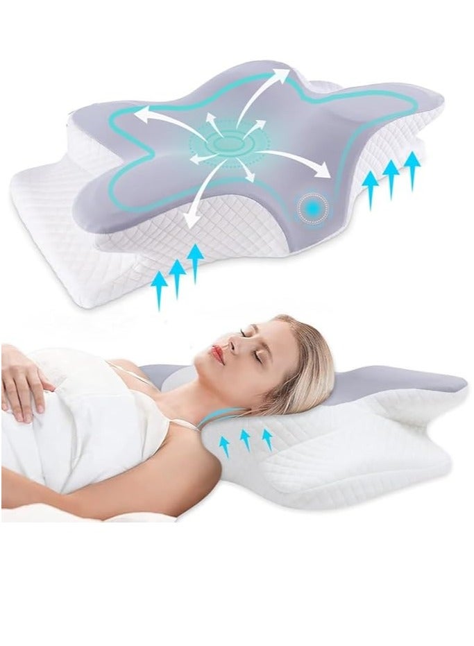 إي وورلد وسادة عنق على شكل فراشة لتخفيف آلام الكتف والرقبة - وسادة رقبة من إسفنج الذاكرة، وسادة دعم رقبة مريحة للعظام للنوم على الجانب الخلفي والمعدة - Image 2