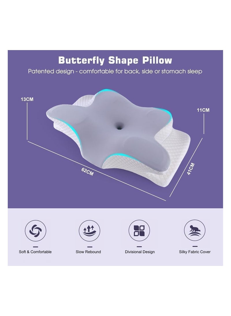 إي وورلد وسادة عنق على شكل فراشة لتخفيف آلام الكتف والرقبة - وسادة رقبة من إسفنج الذاكرة، وسادة دعم رقبة مريحة للعظام للنوم على الجانب الخلفي والمعدة - Image 3