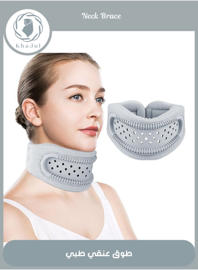 KHAJUL Neck Brace Cervical Support Collar, Posture Corrector for Neck Pain Relief and Forward Head Posture Correction, Lightweight Breathable Neck Rest for Office and Travel Use, Gray - Image 1