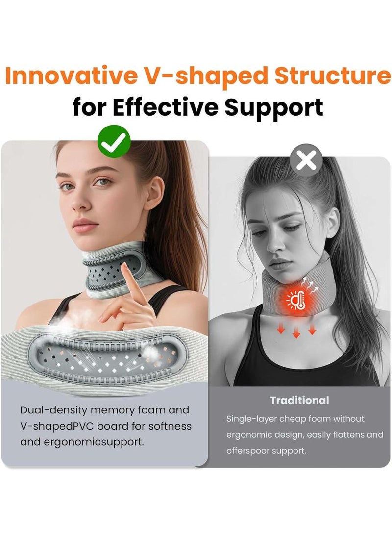 KHAJUL Neck Brace Cervical Support Collar, Posture Corrector for Neck Pain Relief and Forward Head Posture Correction, Lightweight Breathable Neck Rest for Office and Travel Use, Gray - Image 2