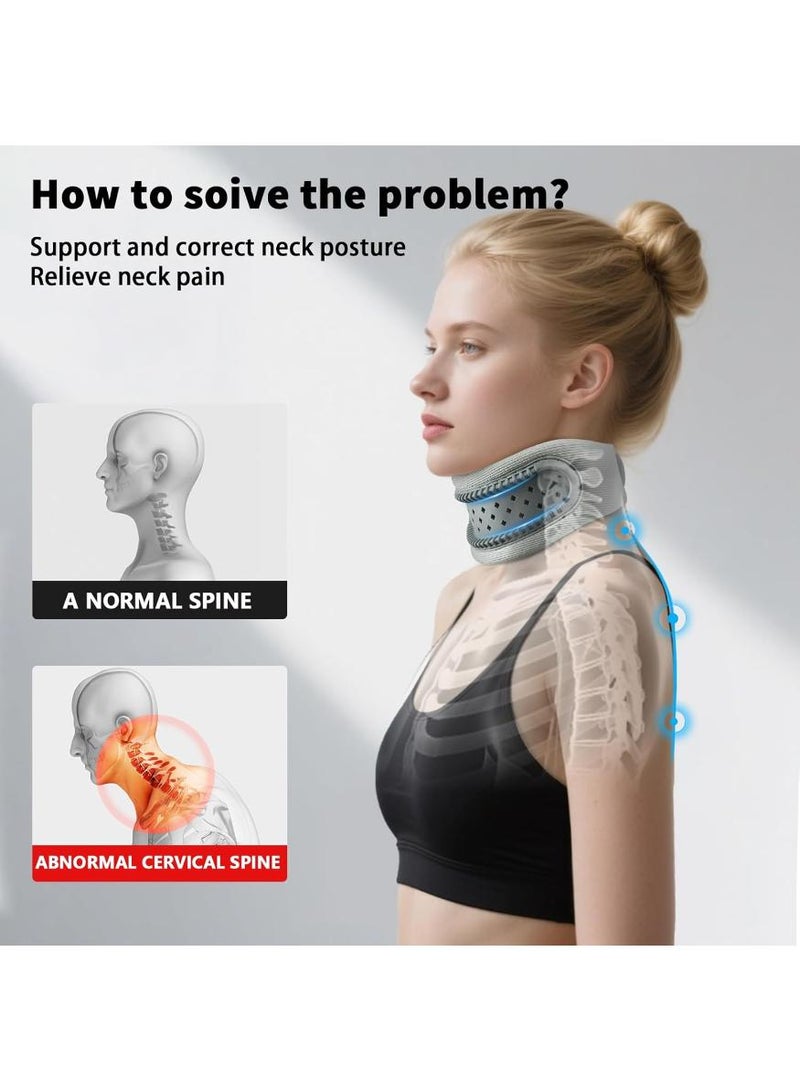 KHAJUL Neck Brace Cervical Support Collar, Posture Corrector for Neck Pain Relief and Forward Head Posture Correction, Lightweight Breathable Neck Rest for Office and Travel Use, Gray - Image 3