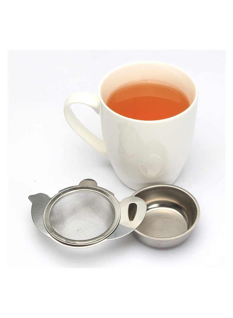 2 Pieces Tea Strainers with Drip Bowl Fine Mesh Stainless Steel Tea Filter with Handle Reusable Tea Interval Diffuser for Loose Leaf Coffee Herbal Spice Juice Filter Silver - Image 2