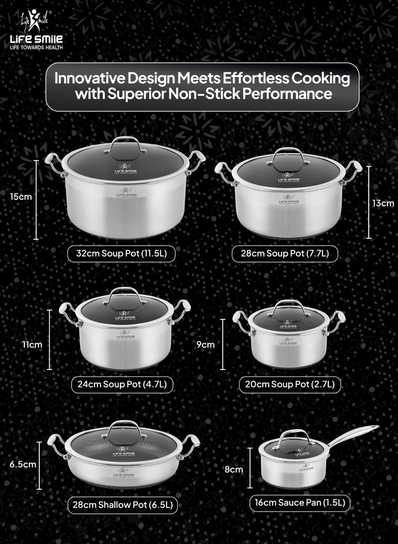 Life Smile Hybrid Stainless Steel Cookware Set – 12 Pieces | Non-Stick Interlocking Pattern | Induction Compatible | 304 Stainless Steel Interior | Multi-Size Pots & Saucepan - Image 3