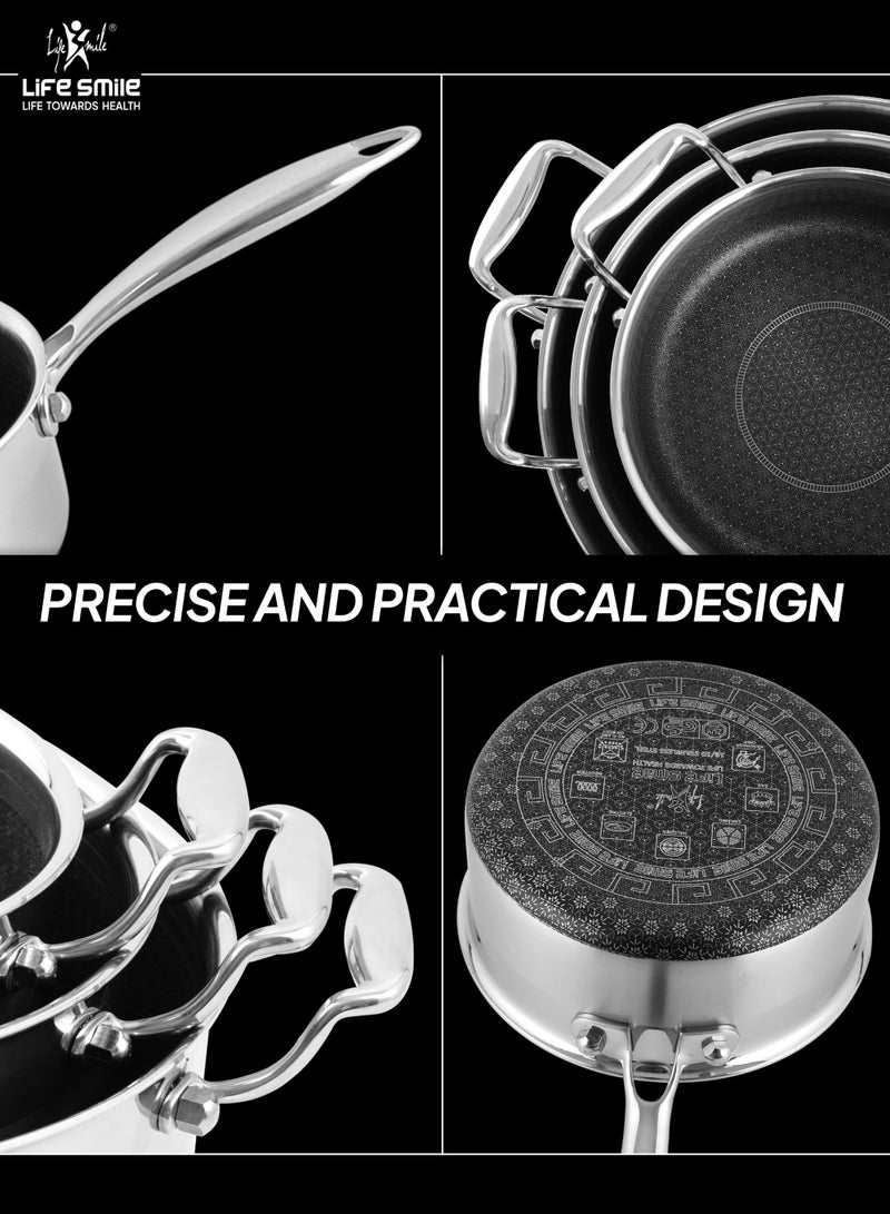 Life Smile Hybrid Stainless Steel Cookware Set – 12 Pieces | Non-Stick Interlocking Pattern | Induction Compatible | 304 Stainless Steel Interior | Multi-Size Pots & Saucepan - Image 5