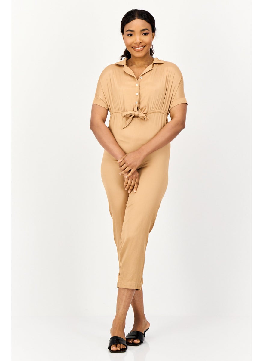 ONLY Women Solid Short Sleeve Jumpsuits, Dark Tan  - Image 1