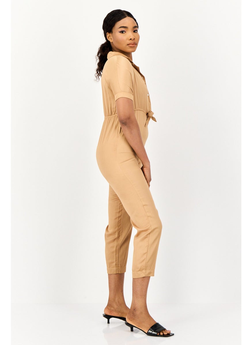 ONLY Women Solid Short Sleeve Jumpsuits, Dark Tan  - Image 3