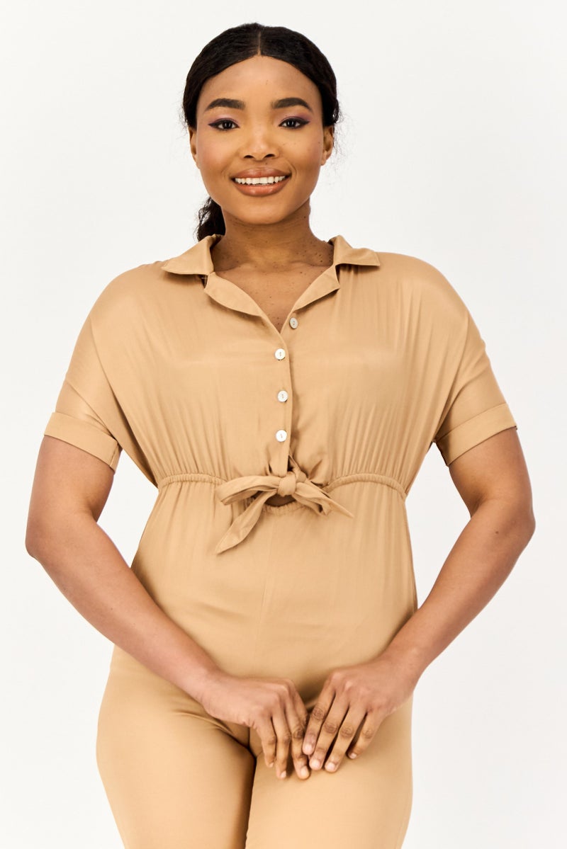 ONLY Women Solid Short Sleeve Jumpsuits, Dark Tan - Image 4