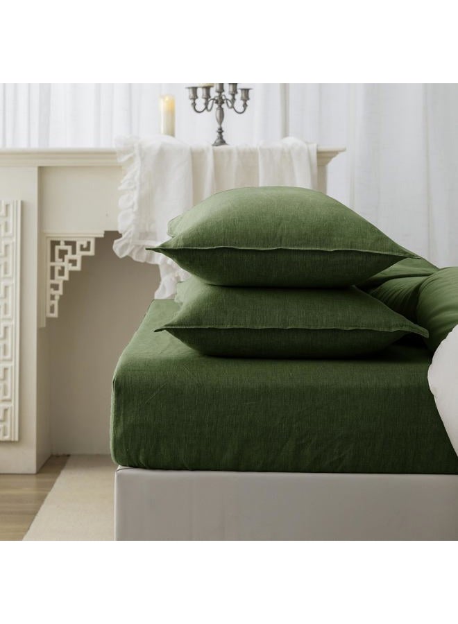 EVERLY 100% Linen Pillowcases Set of 2, Envelope Overlap Closure French Natural Washed Flax Pillowcases 20x26 inches-Mossy Green - Image 3