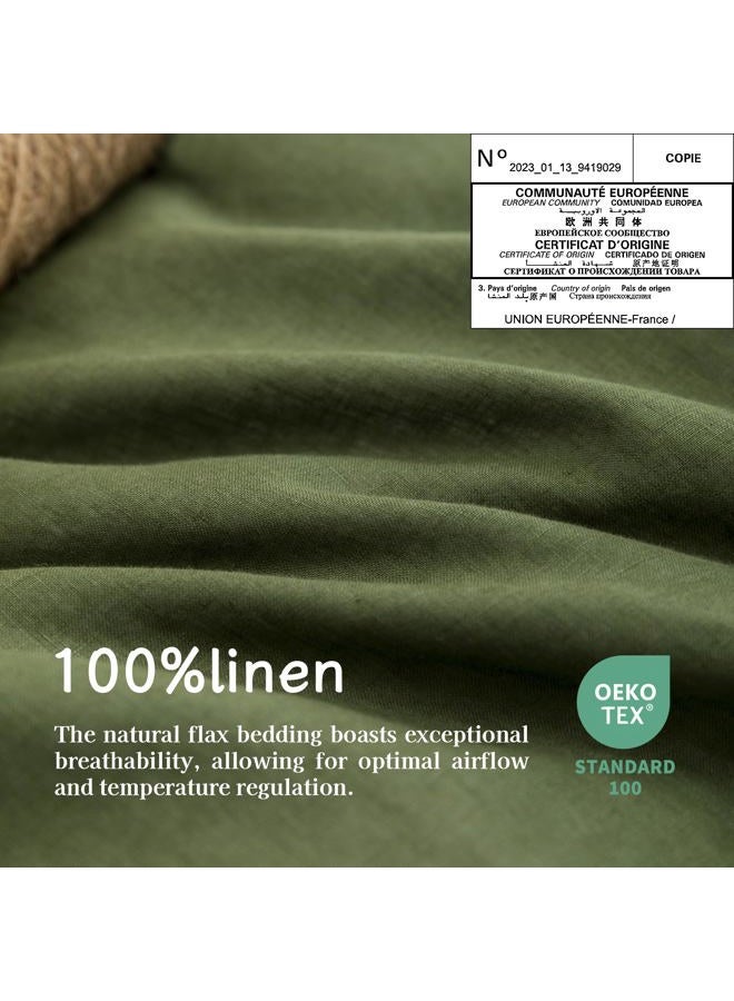 EVERLY 100% Linen Pillowcases Set of 2, Envelope Overlap Closure French Natural Washed Flax Pillowcases 20x26 inches-Mossy Green - Image 2