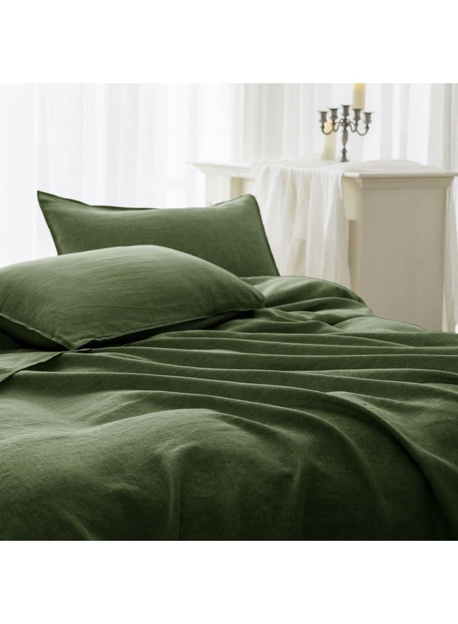 EVERLY 100% Linen Pillowcases Set of 2, Envelope Overlap Closure French Natural Washed Flax Pillowcases 20x26 inches-Mossy Green - Image 5