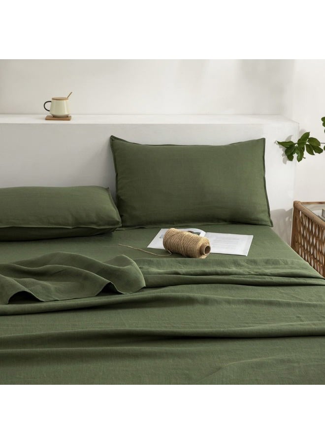 EVERLY 100% Linen Pillowcases Set of 2, Envelope Overlap Closure French Natural Washed Flax Pillowcases 20x26 inches-Mossy Green - Image 4