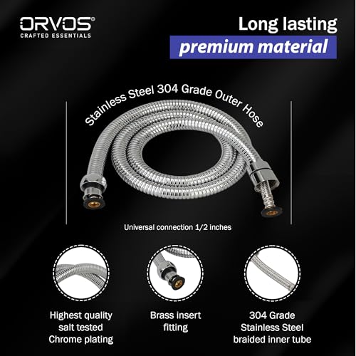 Orvos Shower hose pull out heavy duty, Premium 304 Stainless Steel for both outer hose and braiding of inner tube, 1 meter, for hand showers and health faucets in high end luxury bathrooms - Image 4