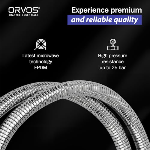Orvos Shower hose pull out heavy duty, Premium 304 Stainless Steel for both outer hose and braiding of inner tube, 1 meter, for hand showers and health faucets in high end luxury bathrooms - Image 2
