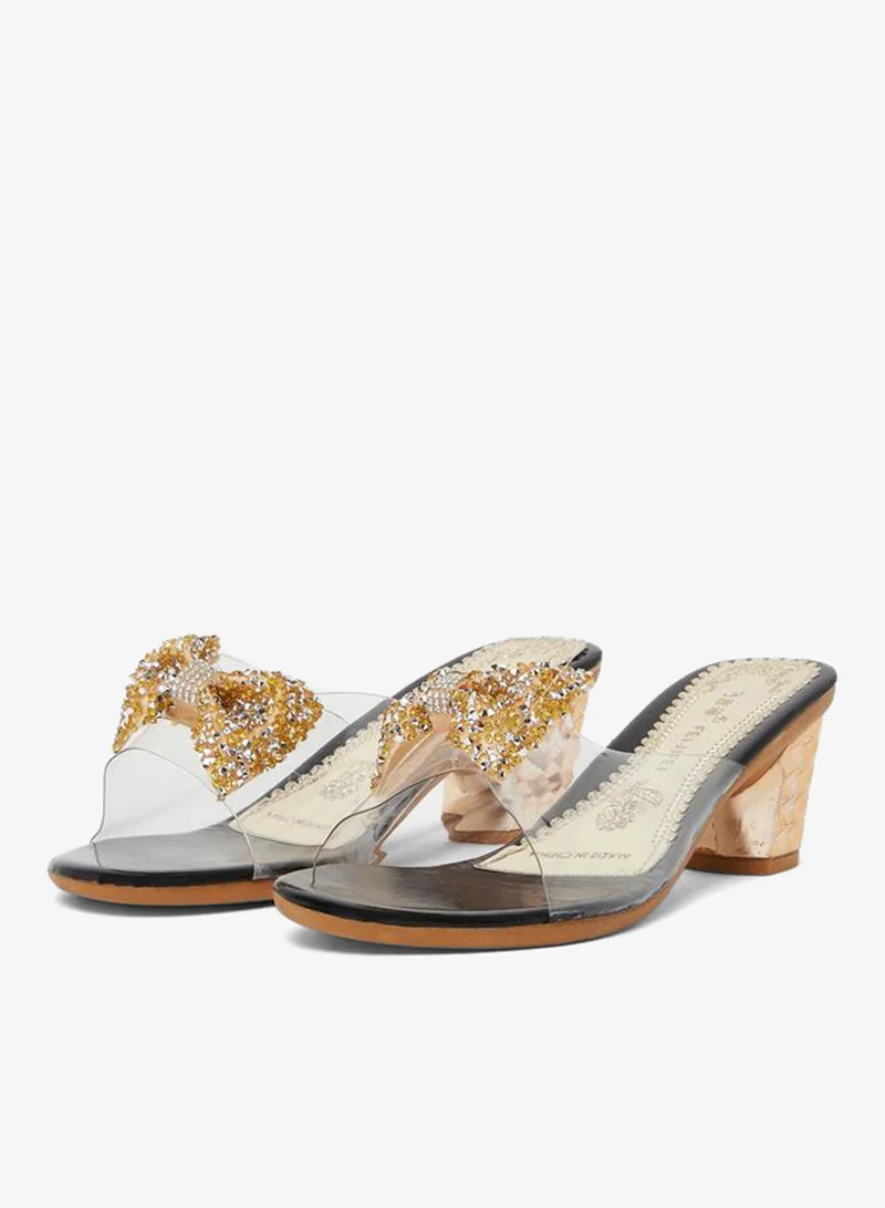 Take Two Embellished Bow Transparent Strap Sandals