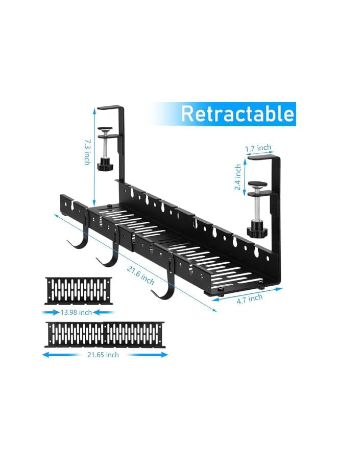 PROMASS Under Desk Cord Organizer, Under Desk Cable Management Tray-The upgraded shrinkable product, No Drill Cable Organizer for Wire Management, No Damage to Desk, Perfect for Office/Home/Kitchens (black) - Image 2