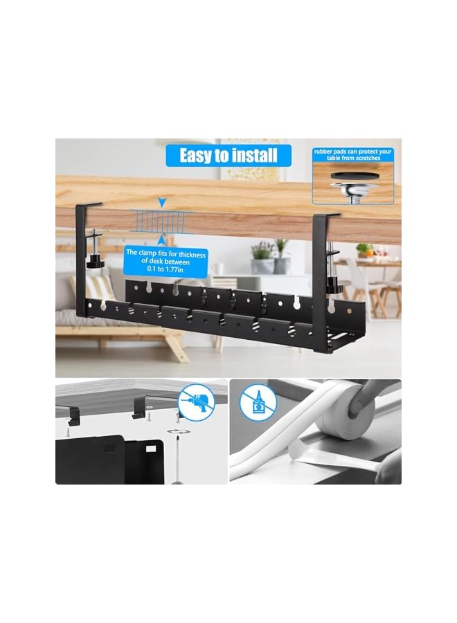 PROMASS Under Desk Cord Organizer, Under Desk Cable Management Tray-The upgraded shrinkable product, No Drill Cable Organizer for Wire Management, No Damage to Desk, Perfect for Office/Home/Kitchens (black) - Image 3