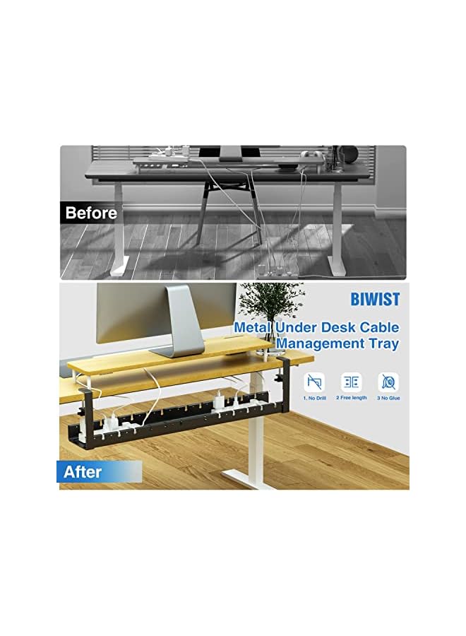 PROMASS Under Desk Cord Organizer, Under Desk Cable Management Tray-The upgraded shrinkable product, No Drill Cable Organizer for Wire Management, No Damage to Desk, Perfect for Office/Home/Kitchens (black) - Image 5