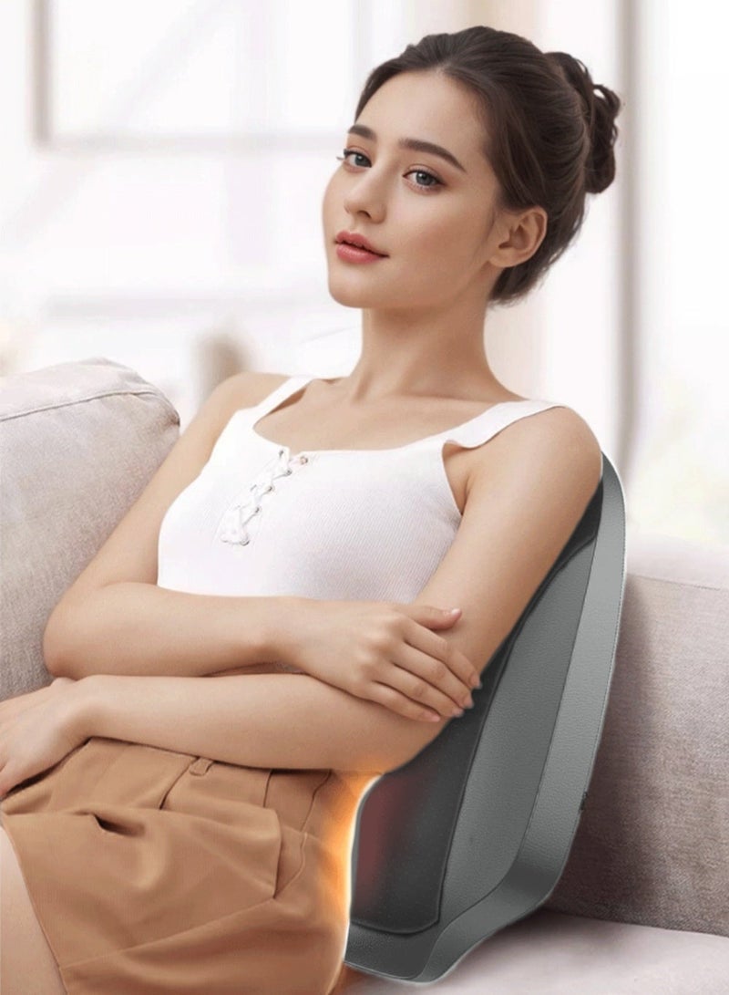 EzzySo مدلك الظهر والرقبة شياتسو مع حرارة وسادة تدليك 3D لتخفيف آلام الأنسجة العميقة مع حركة لأعلى ولأسفل في المنزل والمكتب والسيارة - Image 2