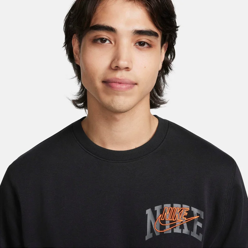 نايكي كلوب فليس سويتشيرت بياقة دائرية وأكمام طويلة للرجال